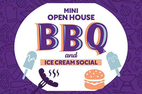 Mini Open House BBQ and Ice Cream Social copy with food icons.